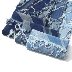 80% Cotton Large Wave Cut Flowers Blue Jacquard Denim Fabric for Jeans 10.5 Oz High Quality Denim Fabric