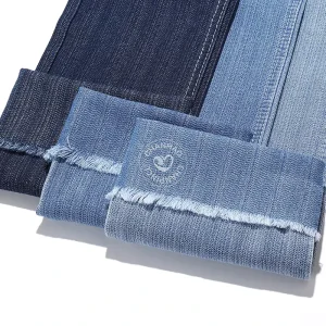 80% Cotton Thick and Thin Bamboo Nodes Blue Jacquard Denim Fabric for Jeans 10.5 Oz Denim Fabric