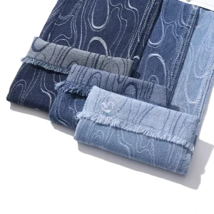 80% Cotton Watermark Fingerprint Blue Jacquard Denim Fabric for Jeans 10.5 Oz Denim Fabric