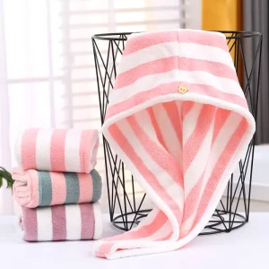 80% Polyester 20% Polyamide Microfiber Hair Turban Wrap Towel Quick-Dry Knitted Towel with Striped Pattern for Hotel Travel