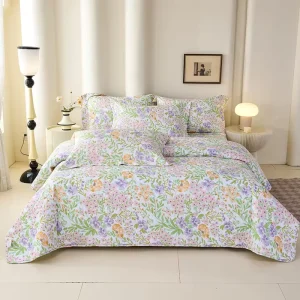 80gsm Microfiber Quilt Set Queen Soft Bedding with Medium Weight Reversible Floral Room Decor College Dorm Room Essentials