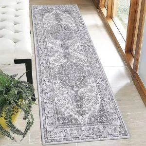 80x240cm Hallway Entryway Runner Rug Vintage Farmhouse Machine Made Polyester Non Slip Washable Pet Friendly Cushioned Area Rug