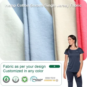 82011 Organic Eco Friendly Anti Bacteria Breathable 210GSM Cotton Hemp Sorona Single Jersey Fabric for T Shirts Home Textiles