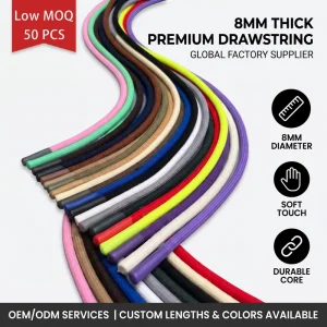 8MM Customizable Elastic Thick Round Polycotton Hoodie Drawstrings Colorful 21 Colors Casual Pants Shoes Shoelaces