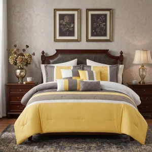 8PCS Printed Comforter Set Soft All Season Bedding Set Includes 1 Comforter 2 Pillowcases 4 Decor Pillow 1 Bedskirt