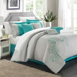 8PCS Printed Comforter Set Soft All Season Bedding Set Includes 1 Comforter 2 Pillowcases 4 Decor Pillow 1 Bedskirt