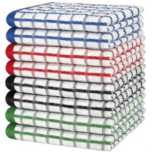 8pack 100% Cotton Checkered Dish Towels 16×26 Inch Ultra Absorbent Eco-Friendly Quick-Dry Kitchen Towels Everyday Use