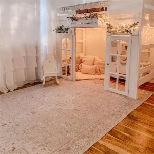 8×10 ft Beige Vintage Washable Area Rug for Bedroom and Living Room Chenille Large Non-Slip Carpet