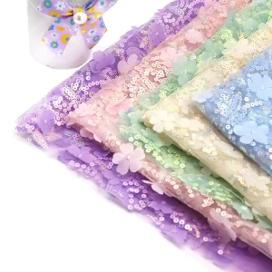 90*135cm Diy Sequins Shabby Wedding 3D Flower Embroidered Mesh Lace Fabric for Dress Sewing Supplies Crafts