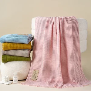 90*180 Large Size Cotton Waffle Beach Towel Water Absorbent Fringe Bath Towel