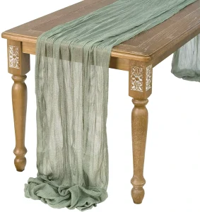 90*180CM Sage Green Cheesecloth Table Runner Boho Gauze Cheese Cloth Table Runner Rustic Sheer Runner for Wedding Decoration