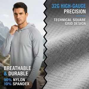 90% Polyamide 10% Spandex 150GSM High-Gauge Matte Square Jacquard Weft Knit Fabric for Technical Hiking and Outdoor Performance