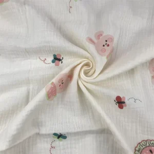 99% Polyester +1% Conductive Filament Bubble Fabric Cartoon Rabbit Printed Double Gauze Pleats Solid Color Combed Boys Pillow