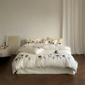 A Class 100% Cotton Bedding Set High Density Brushed Soft 4 Piece Duvet Cover Set Pastoral Floral French Style Ruffle Bedding