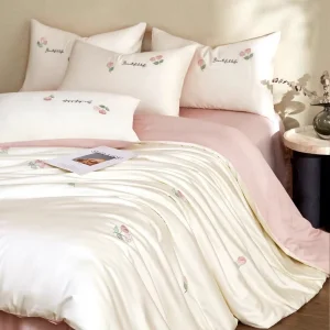 A Class Princess Style Floral Embroidery Bedding Set Pure Cotton Satin Light Luxury Bed Sheets