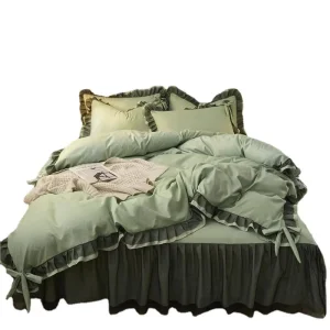 A Clean Princess Style Comforter Set 4 Piece Wool Filled Water Resistant Fall Bedding Brushed Lace Duvet Cover 300tc Quality