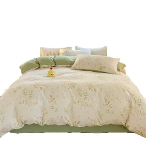A Type Small Fresh Washed Cotton Four piece Set Household Bed Sheet Quilt Cover Double layer Yarn Quilt Cover Bedding Sets