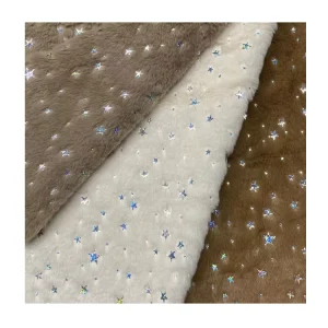 ALE006-G Sustainable Girls Plush Toy 10mm Hair Velvet Knitted Warp Plain Glitter Star Metallic Flash Reflection Gold Foil Fabric