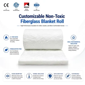 ASTM E84 Formaldehyde Free White Glass Wool Roll R11 A1 Fireproof Household Eco Friendly Thermal Insulation Fiberglass Blanket