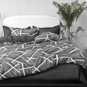 [AW-4PCS] Modern Geometric Pattern Quality Knitted Polyester Eco Friendly Bedding Set Beautiful Wine Color Fitted Sheet Reactive