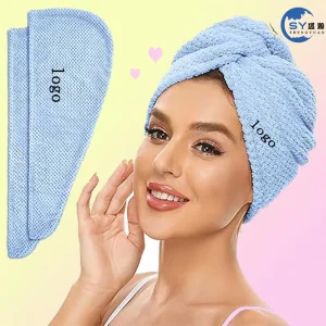 Absorbent Dry Hair Cap Coral Fleece Thickened Hair Wiping Quick Drying Hat Solid Color Cute Adult Shower Cap With Custom Logo