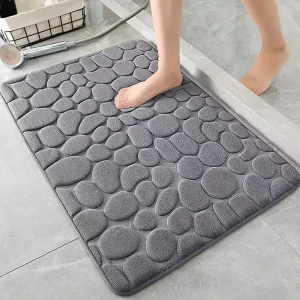 Absorbent Non Slip Rectangle Bath Rug Stone Bath Mat with Decorative Door Carpet for Bathroom