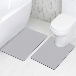 Absorbent Non Slip Rubber Toilet Mat U Shaped Soft Gray Rug Set Easy Clean Bath Mat with Customizable Sizes