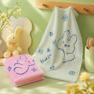 Absorbent Tight Weaving No-lint Reusable Cotton Kids Towel 368GSM 25x50cm for Family Travel Use