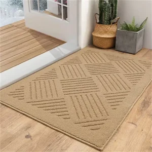 Absorbent Welcome Striped Tufted Non Skid Washable PET Friendly Stain Resistant Doormats Entrance Rug Dirt Trapper Polypropylene