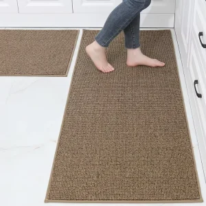 Absorbent and Stain Resistant Kitchen Runner Rugs Sets of 2 Machine Washable Floor Mats for Kitchen Laundry & Sink