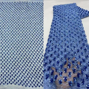 Abstract Beaded Floral Sequin Embroidered Mesh Fabric for Kids Wear Wedding Dress Evening Gown Apparel