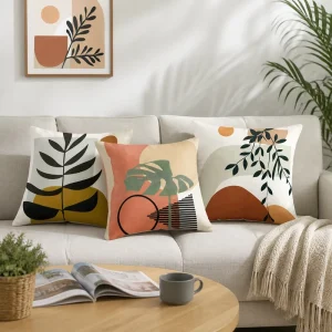 Abstract Botanical Leaf Throw Pillow Cover Soft Polyester Boho Terracotta Sun Cushion Case Pillow Shell for Living Room