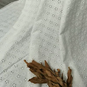 Abstract Floral White 100% Cotton Knitted Jersey Fabric for Pillow Cases with Perforated Embroidery