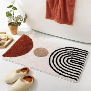 Abstract Fluffy Shaggy Bath Mat Water Absorbent Non Skid Bathroom Rugs Washable Boho Chunky Bath Mat