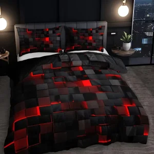 Abstract Grid Series 3-Piece Nordic Style Customizable Duvet Cover Digital Print Bedding Set Soft Down-Feel for Bedrooms Guest