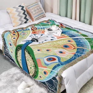 Abstract Jacquard Woven Eco Friendly Throw Tapestry Blanket Heavyweight Multi Use Modern Home Decor Outdoor Camping Bed Custom