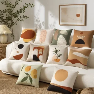 Abstract Line Art Face Throw Pillow Cover Soft Polyester Boho Botanical Leaf Cushion Case Decorative Shell for Sofa