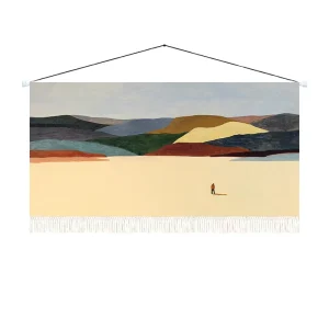 Abstract Minimalist Mountain Lone Man Tassel Wall Hanging Tapestry Heat Transfer Custom Landscape Wall Art Home Background Decor