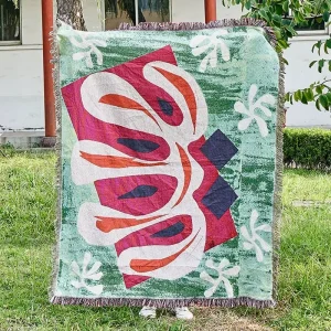 Abstract Style Beach Towel Jacquard Weave Blanket With Tassel