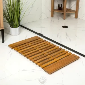 Acacia Wooden Bath Mat Non Slip Rubber Feet Slatted Spa Shower Mat Natural Wood Grain Eco Friendly Antibacterial OEM ODM