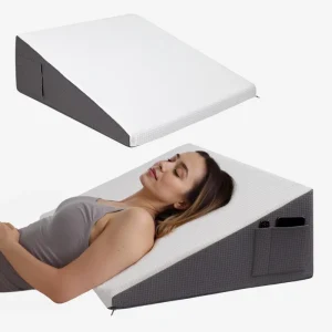 Acid Reflux Backrest Back Support Sleeping Relief 10″ Triangle Leg Elevated Soft Memory Foam Bed Wedge Pillow for Headboard