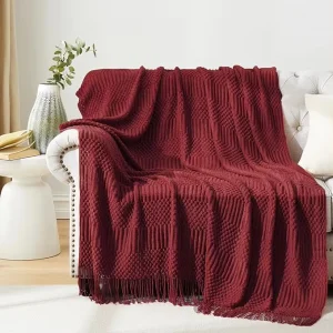Acrylic Dot Knit Throw Blanket Super Soft Blanket With Tassels Breathable Lightweight Decorative Knitted