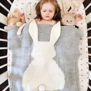 Acrylic Fiber Knitted 3D Rabbit Fur Baby Wrap Throw Blanket for Newborns Four Season Universal Modern Minimalist