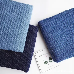 Acrylic Plaid Jacquard Washed Abrasion-Resistant Denim Fabric Waffle Weave Woven 10×10 Yarn Count High-Density 63″ Width