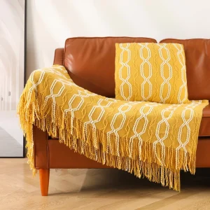 Acrylic Sofa Blanket Cover Knitted Shawl Contrasting Color Bed Tail Towel Luxury Throw