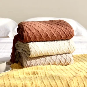 Acrylic Sofa Blanket Set Knitted Solid Simple Style for Home Use Tassels Air Conditioned Bed Tail Blanket Universal All Seasons