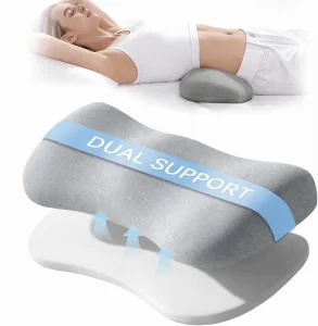 Adjustable Height Lumbar Support Pillow with Dual-Layer Memory Foam for Back Sleepers and Bed Waist Support Comfort