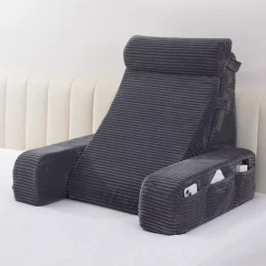 Adjustable Reading Pillow & Back Pillow with Backrest Zoned Multi Density Foam for Targeted Support Side Pockets Bed Chair