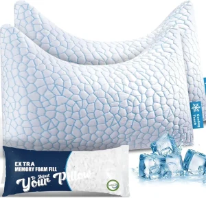 Adjustable Soft & Firm Shredded Memory Foam Pillows for Neck Pain Relief Curved Bed Pillows Double Sided Cooling Pillow