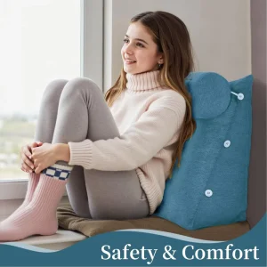 Adjustable Waist Support Reading Pillow Soft Linen Wedge Back Cushion With Storage Pocket for Bedroom Sofa Headboard